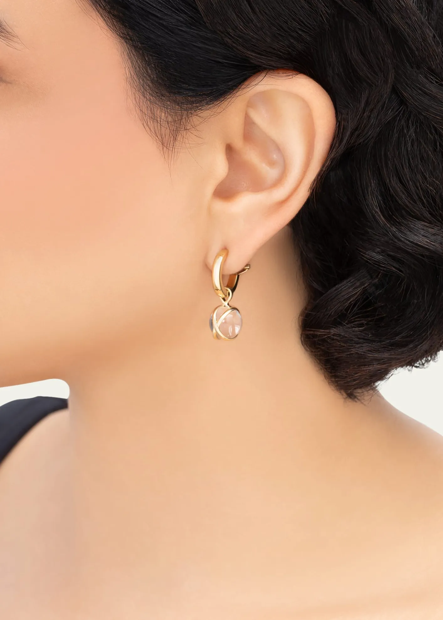 L. KleinPrisma 18k Gold Crystal Quartz Hoop Drop Earrings