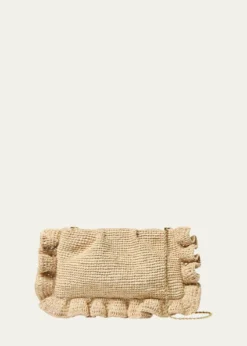 Loeffler RandallMavis Ruffle-Trim Raffia Clutch Bag