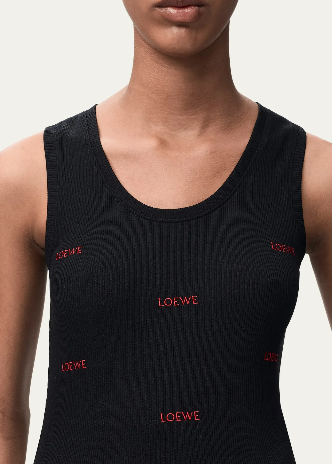 LoeweAll-Over Logo Embroidered Rib Tank Top