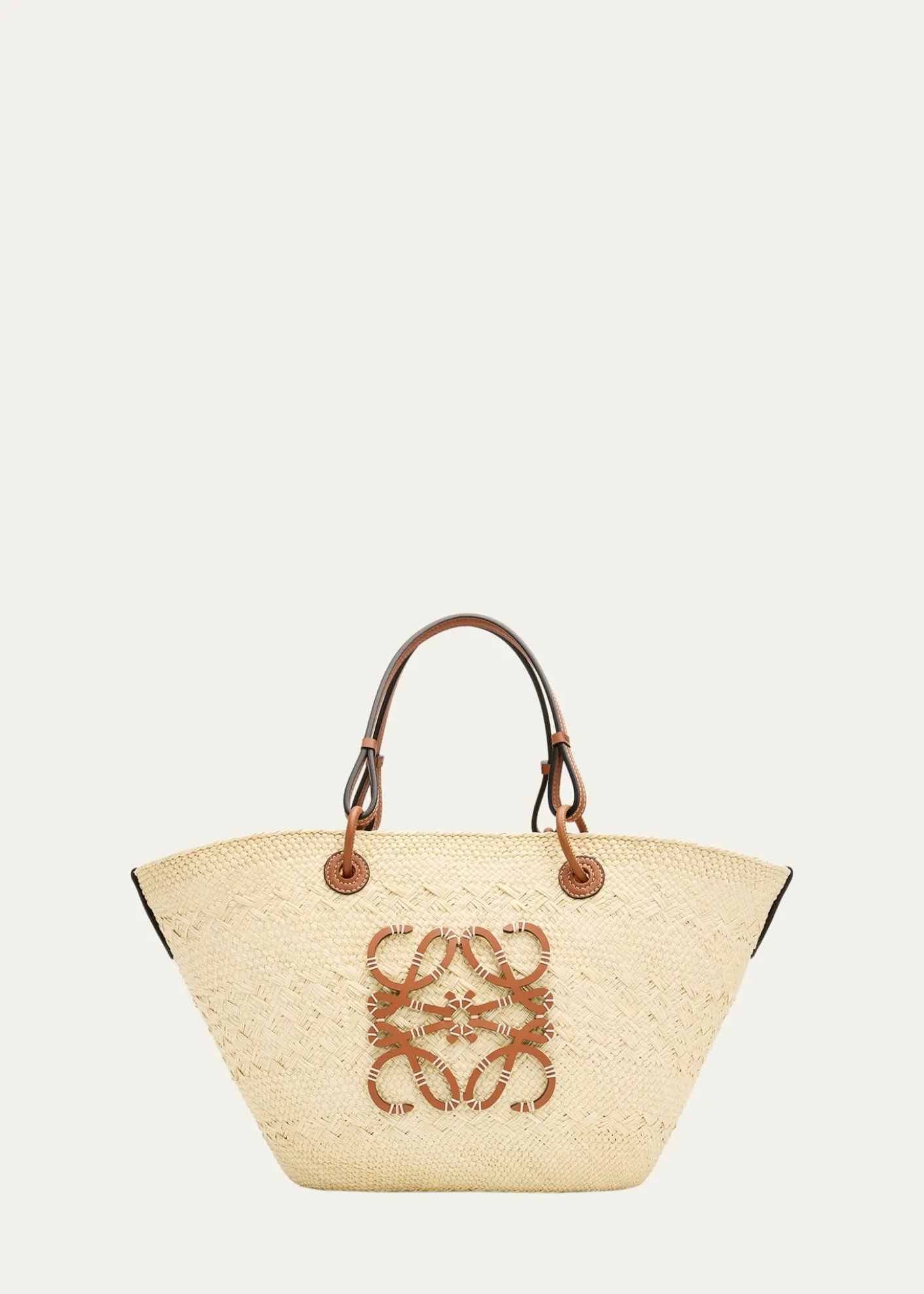 LoeweAnagram Woven Palm Leaf Basket Tote Bag