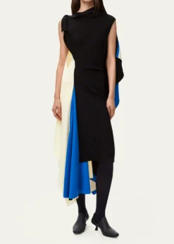 LoeweAsymmetric Colorblock Draped High-Low Dress