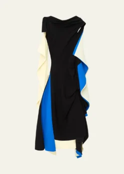 LoeweAsymmetric Colorblock Draped High-Low Dress