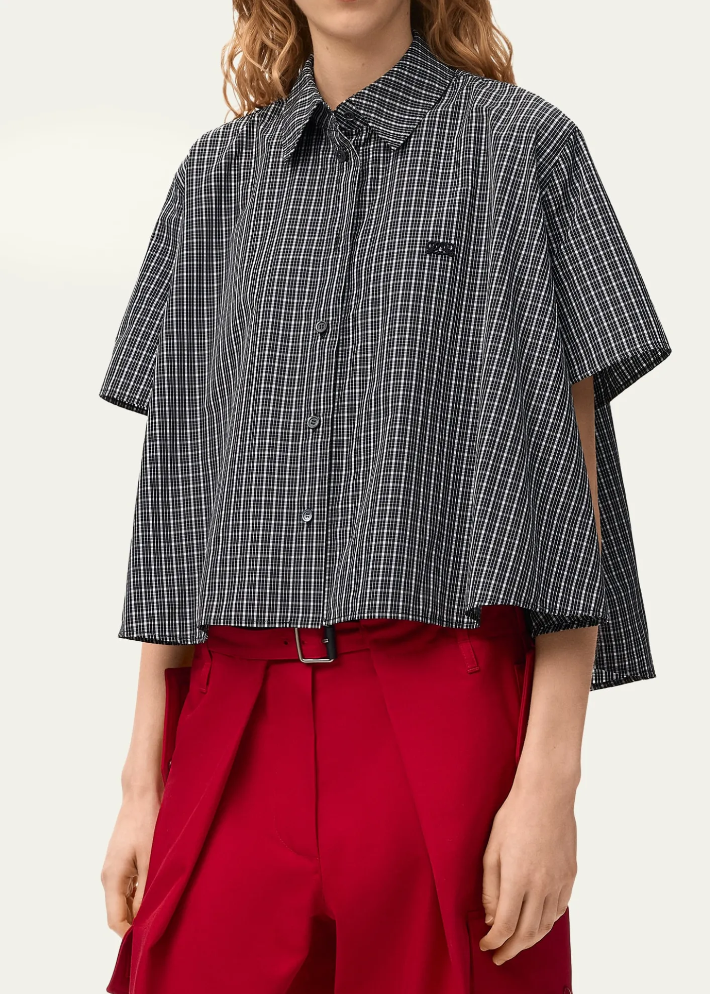 LoeweCheck Cotton Short-Sleeve Trapeze Shirt