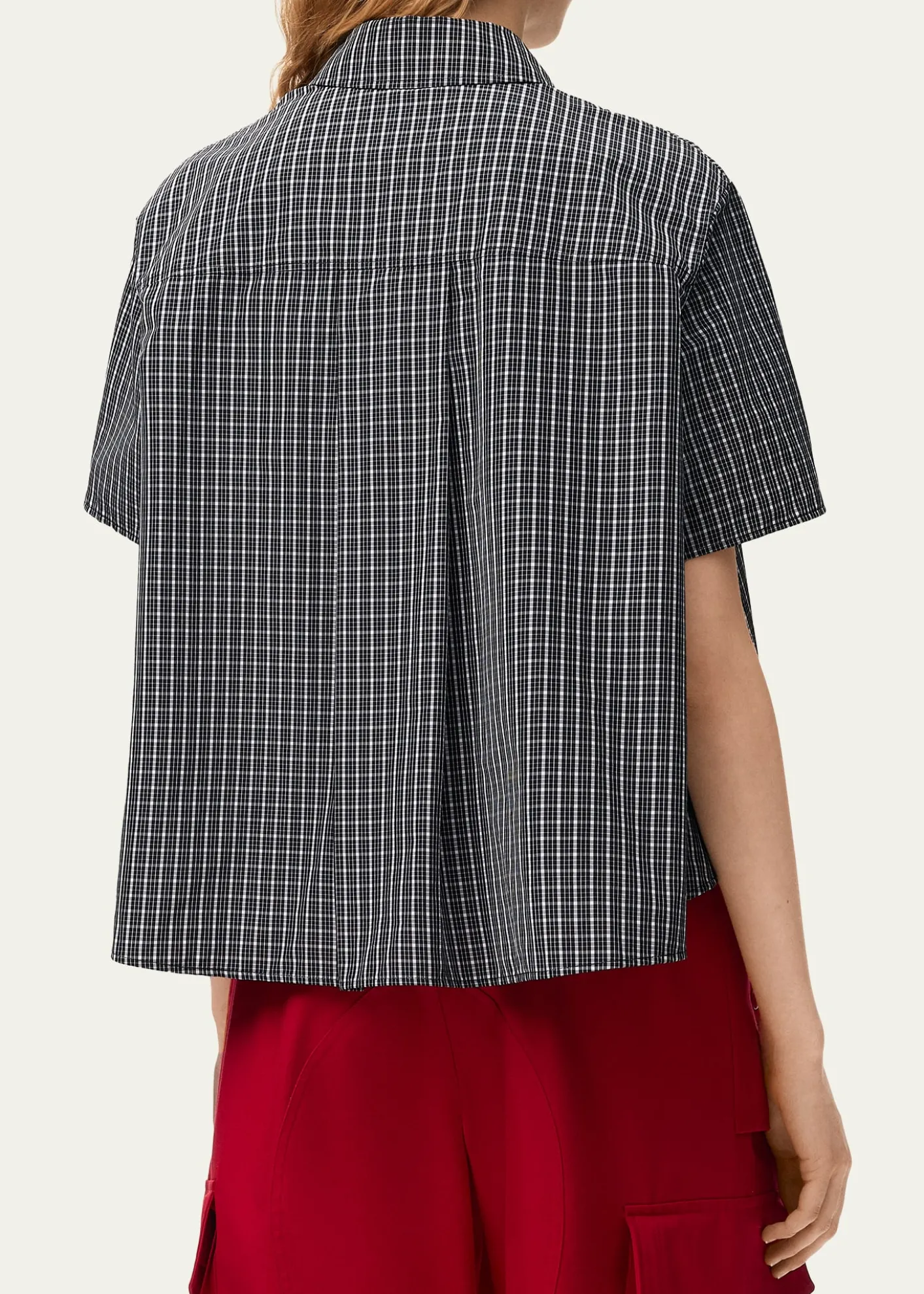 LoeweCheck Cotton Short-Sleeve Trapeze Shirt