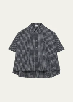 LoeweCheck Cotton Short-Sleeve Trapeze Shirt