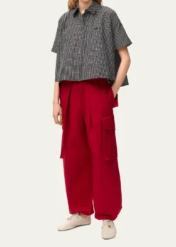 LoeweCheck Cotton Short-Sleeve Trapeze Shirt