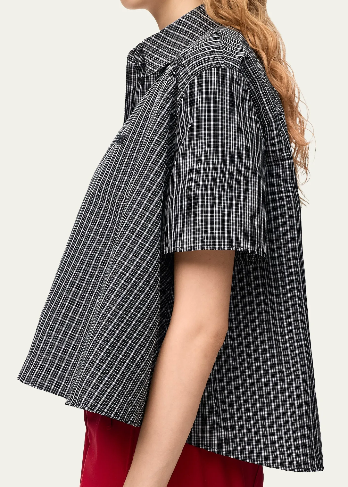 LoeweCheck Cotton Short-Sleeve Trapeze Shirt