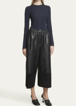 LoeweCropped Leather and Suede Trousers