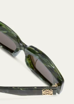 LoeweEmerald Green Acetate Rectangle Sunglasses With Golden Accents