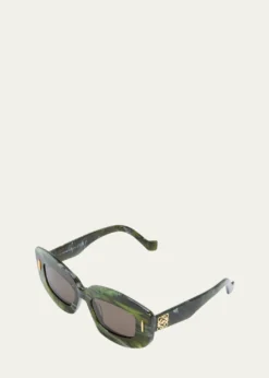 LoeweEmerald Green Acetate Rectangle Sunglasses With Golden Accents