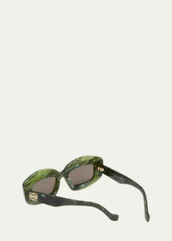 LoeweEmerald Green Acetate Rectangle Sunglasses With Golden Accents
