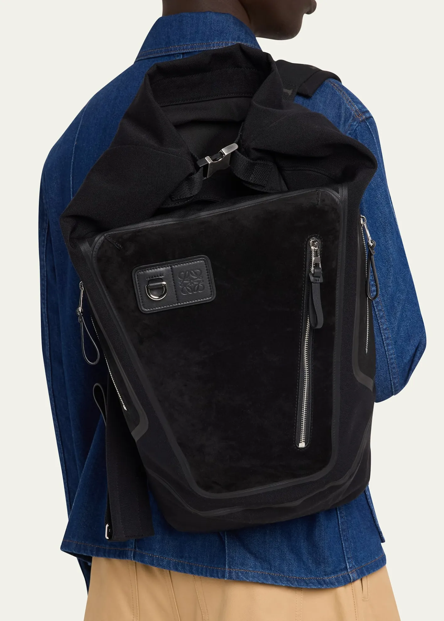 LoeweMen's Flex Roll-Top Canvas & Suede Backpack