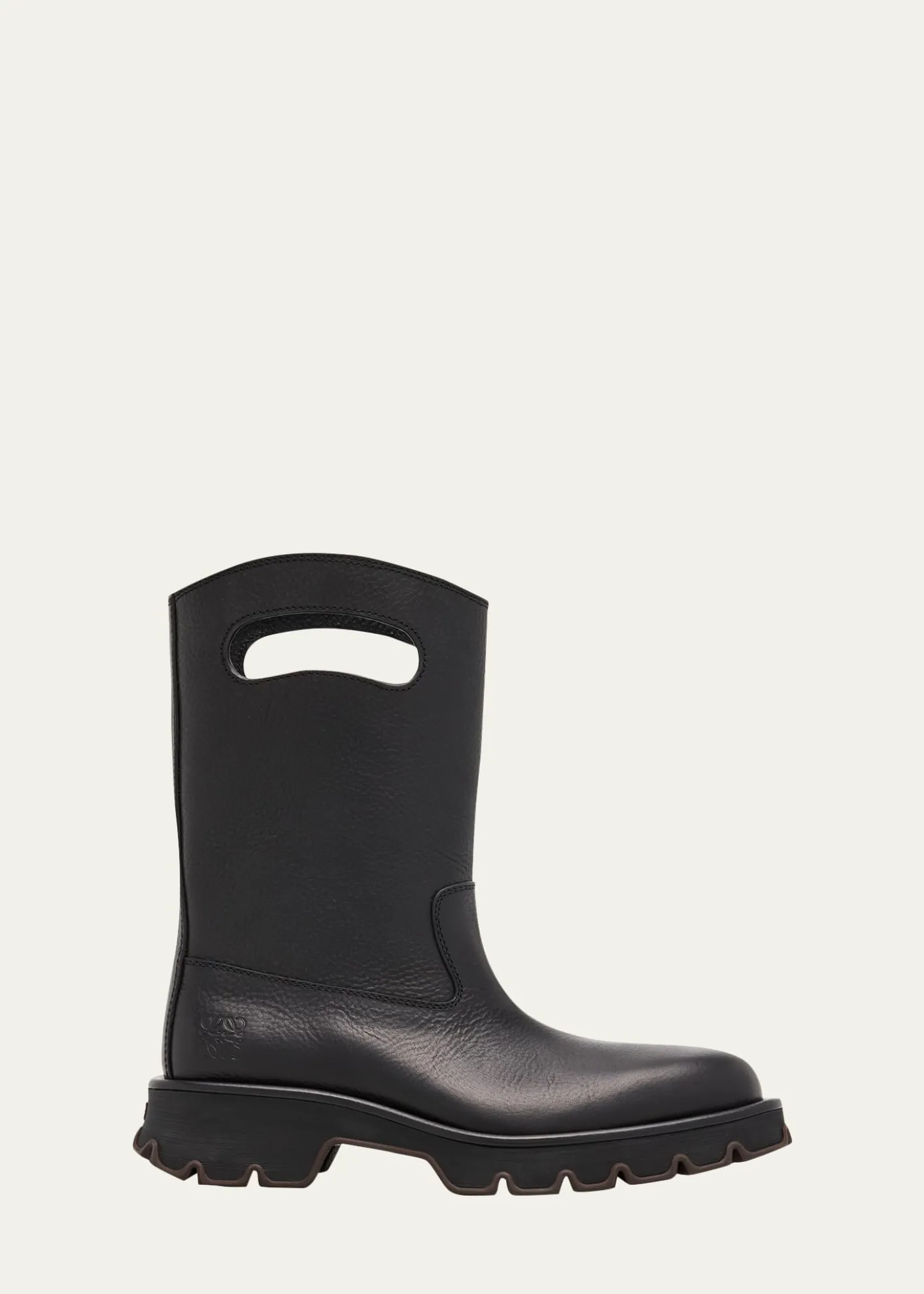 LoeweMen's Bobby Leather Calf-High Boots with Cut-Out Handles