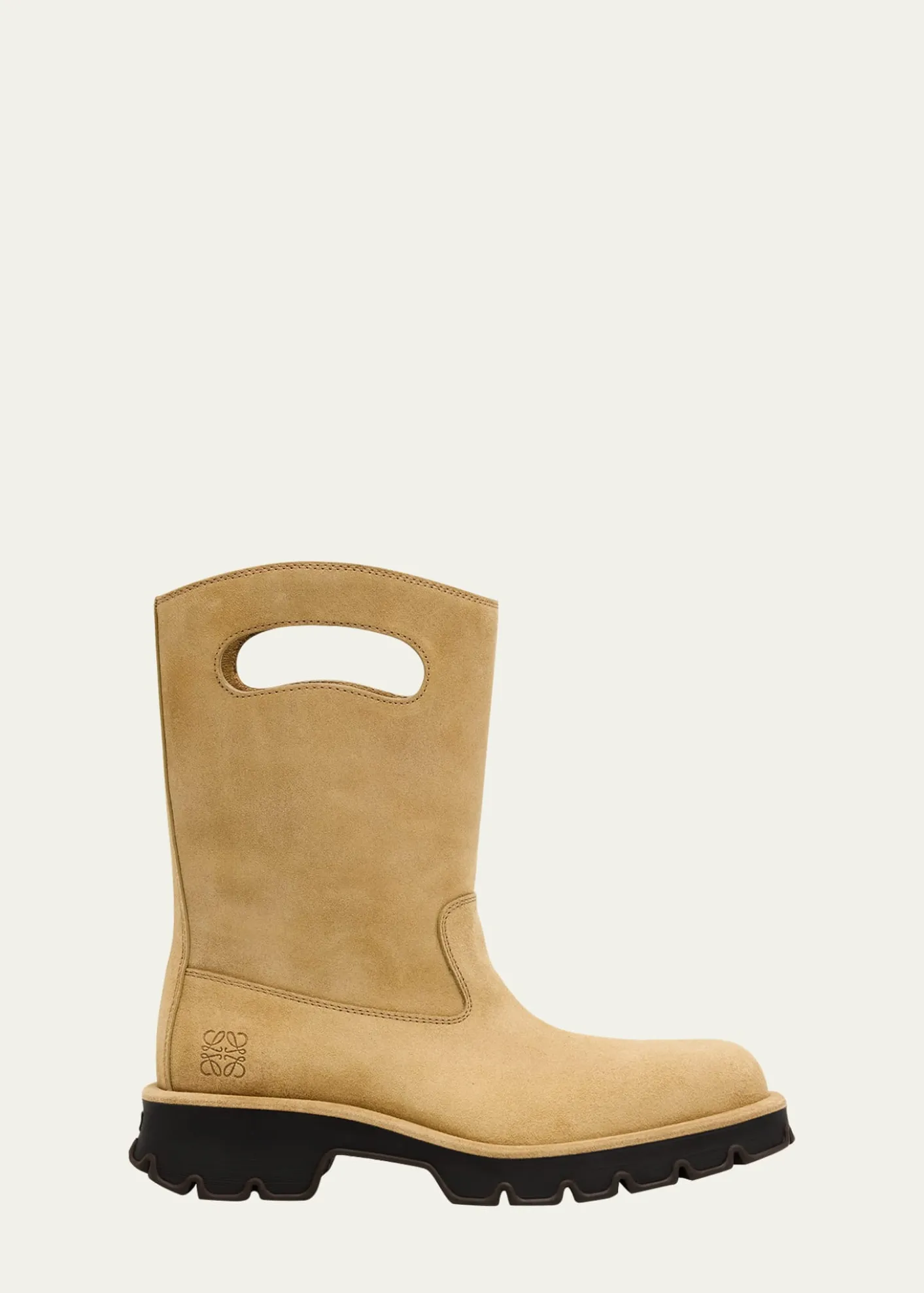 LoeweMen's Bobby Leather Calf-High Boots with Cut-Out Handles