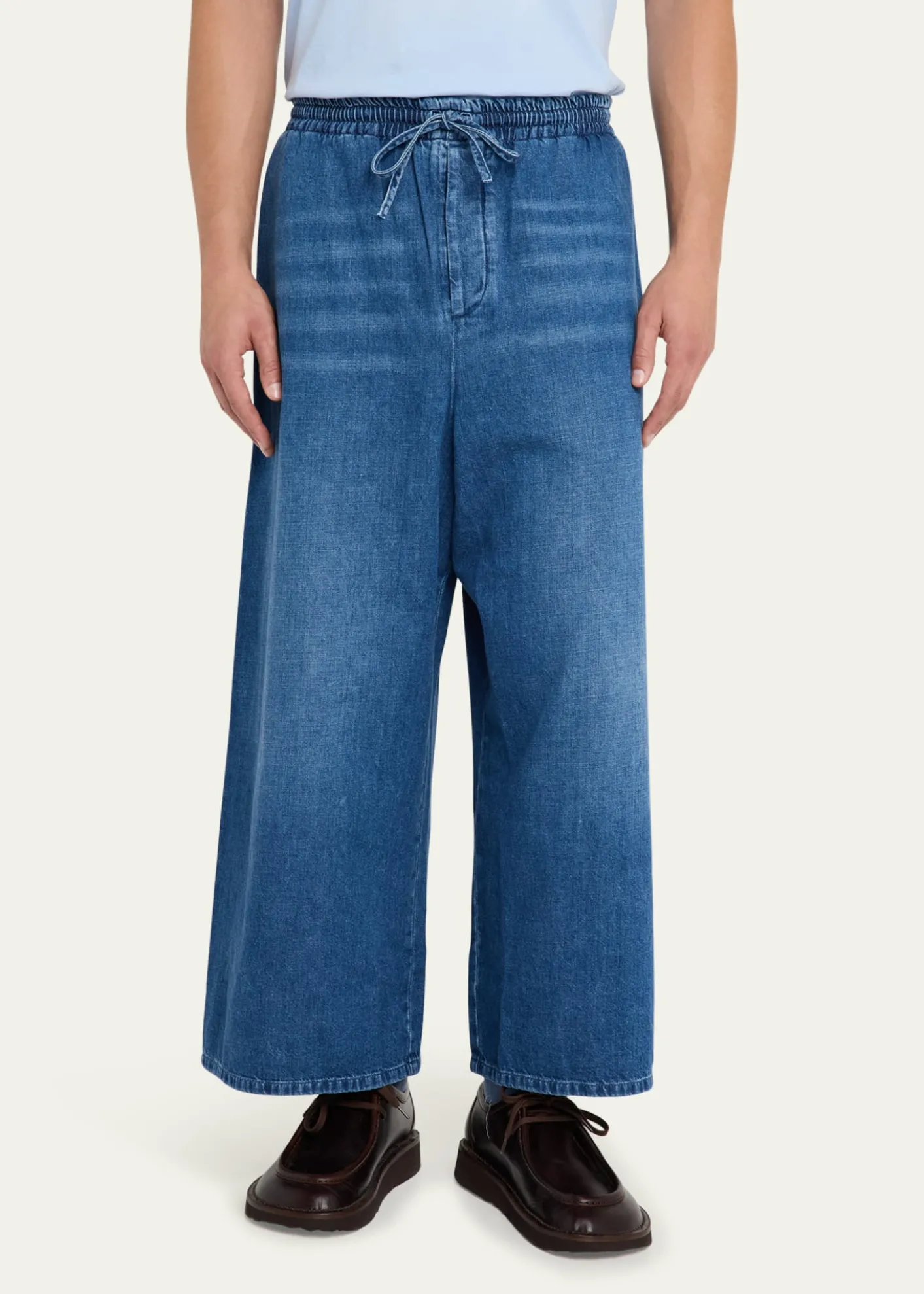 LoeweMen's Washed Denim Stretch-Waistband Pants
