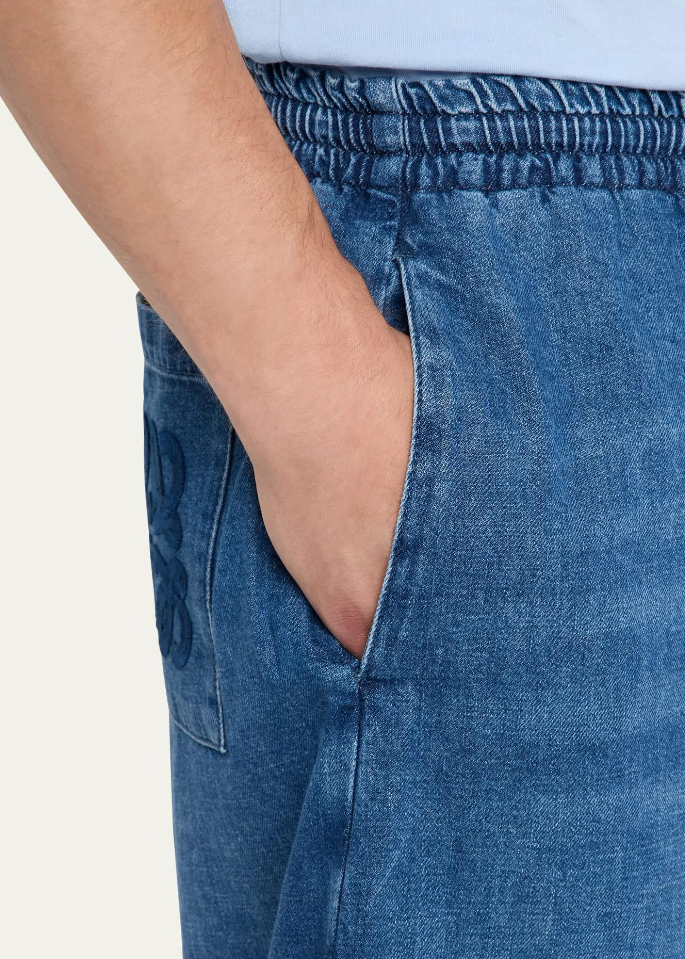 LoeweMen's Washed Denim Stretch-Waistband Pants