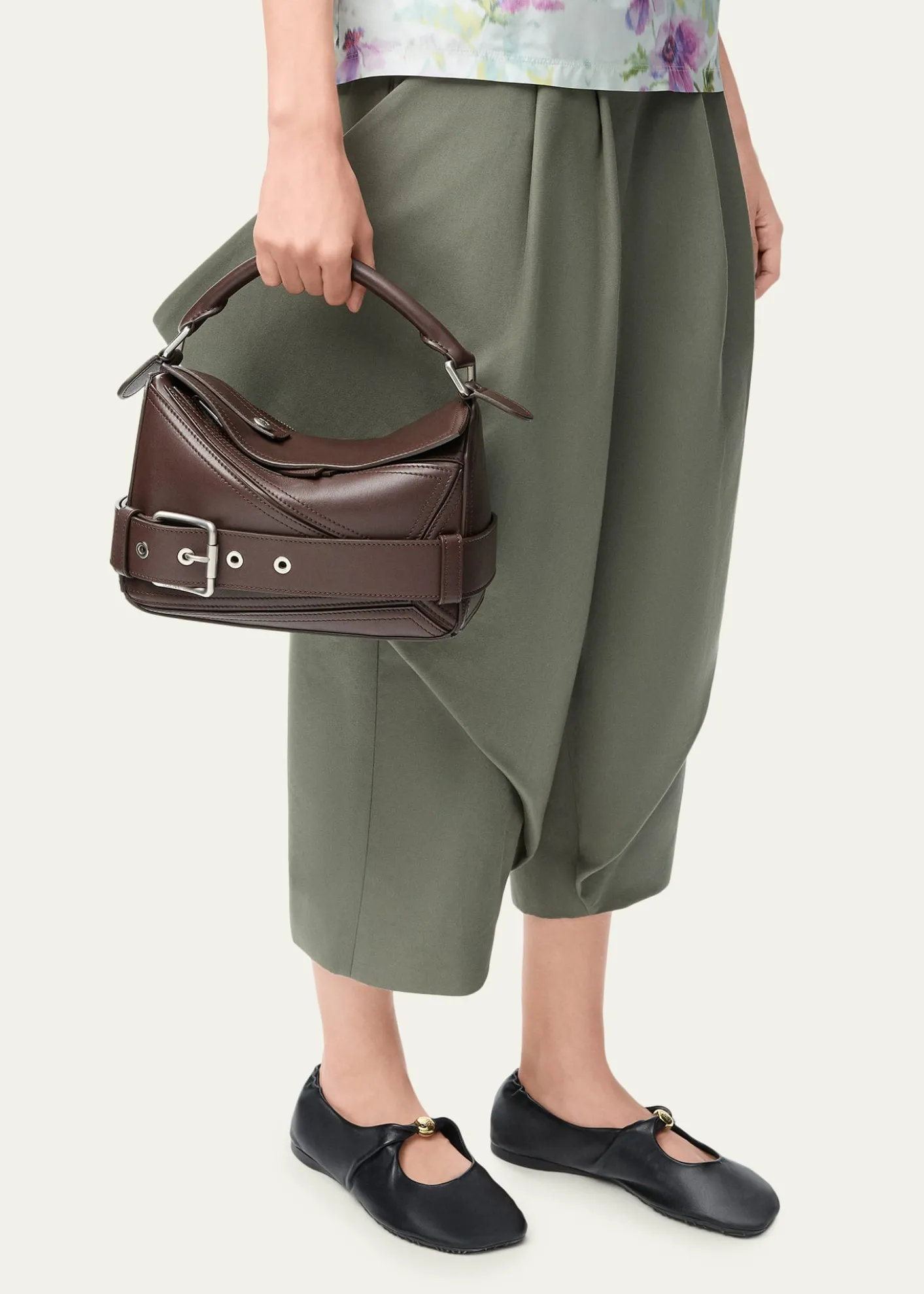 LoewePuzzle Biker Top-Handle Bag in Shiny Leather