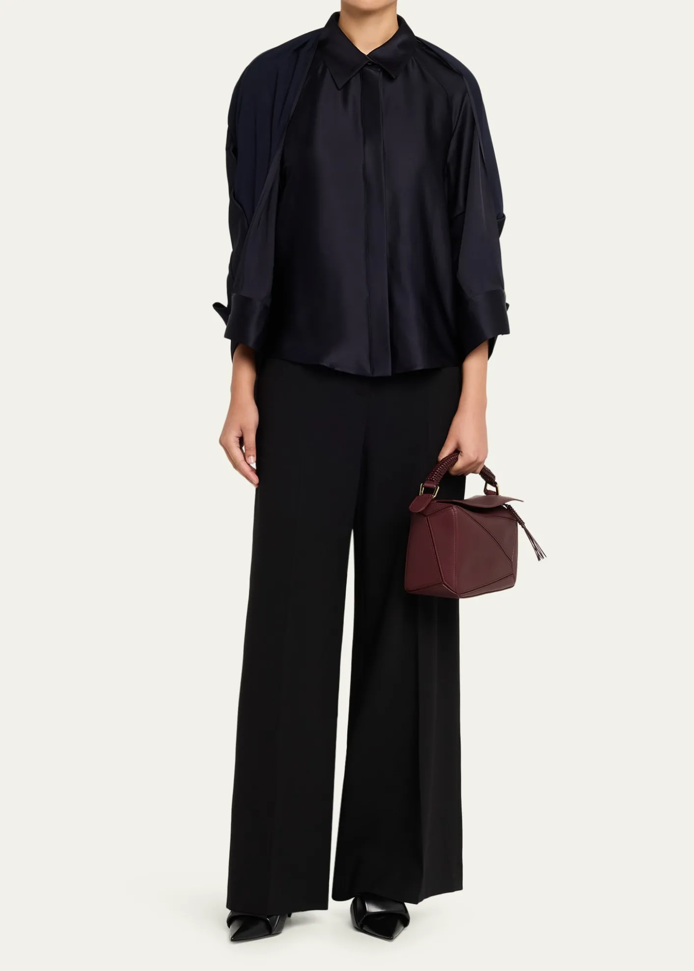 LoewePuzzle Small Woven Top-Handle Bag in Leather