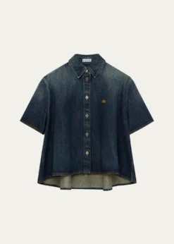 LoeweShort-Sleeve Denim Trapeze Button-Down Shirt