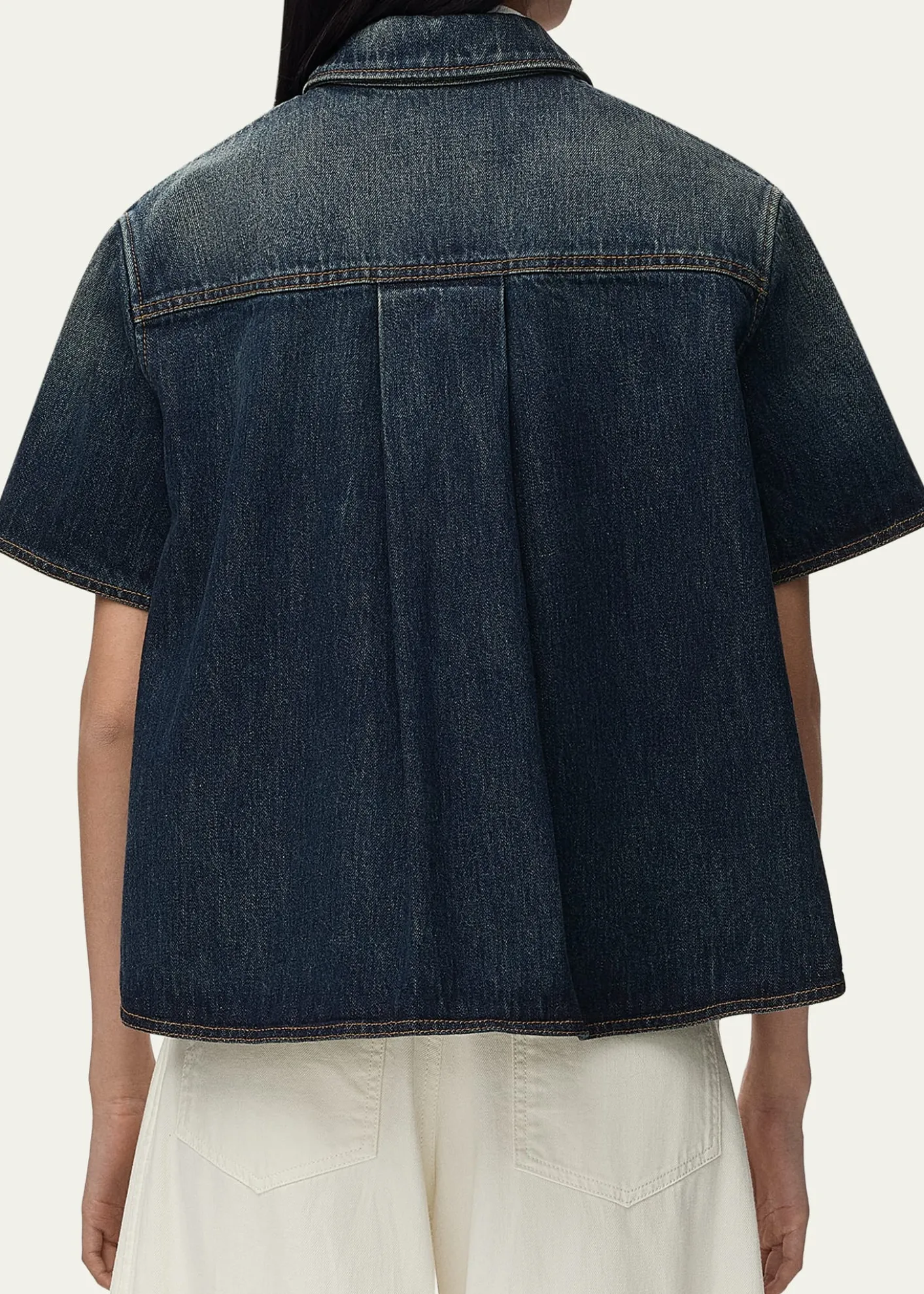 LoeweShort-Sleeve Denim Trapeze Button-Down Shirt