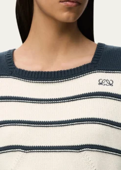 LoeweShort-Sleeve Stripe Knit Sweater