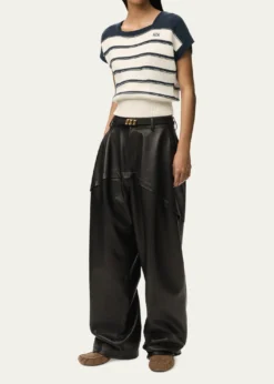LoeweShort-Sleeve Stripe Knit Sweater