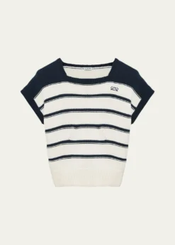 LoeweShort-Sleeve Stripe Knit Sweater