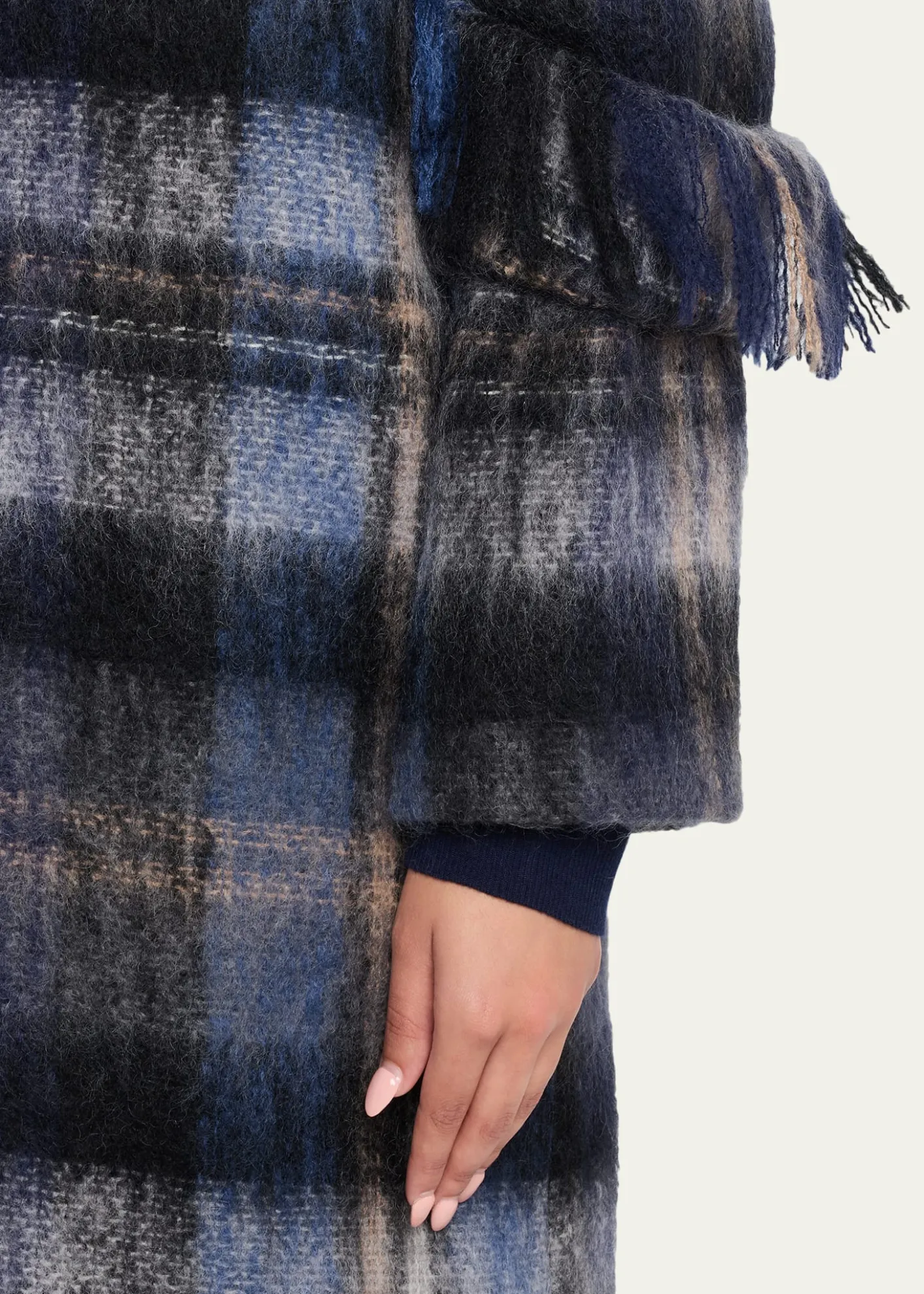 LoeweSingle-Breasted Plaid Wool Fringe Long Coat