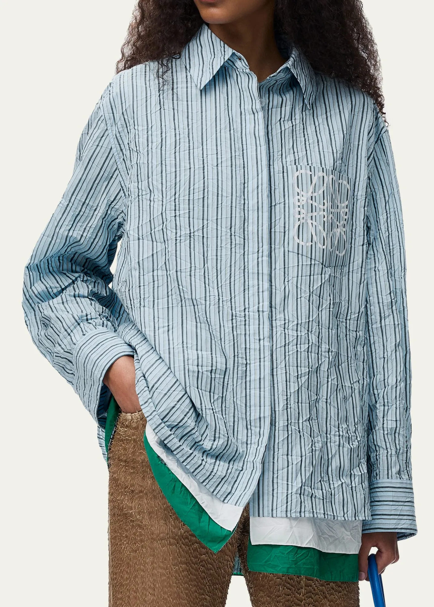 LoeweStriped Crinkled Cotton Button-Down Shirt