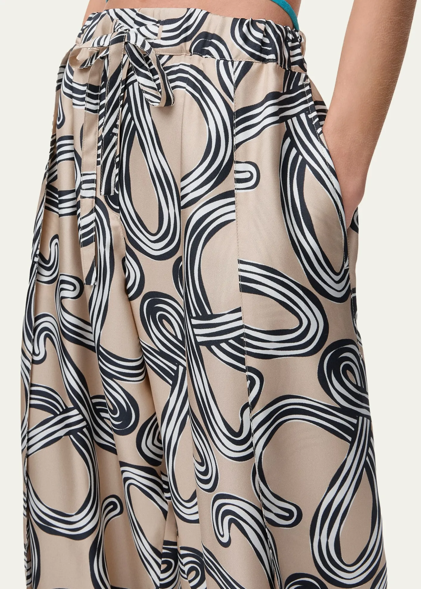 Loewex Paula's Ibiza Abstract-Print Silk Wide-Leg Pull-On Trousers