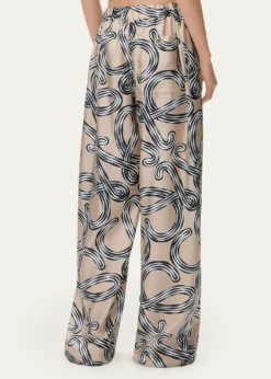 Loewex Paula's Ibiza Abstract-Print Silk Wide-Leg Pull-On Trousers