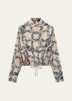 Loewex Paula's Ibiza Abstract-Print Silk Drawstring Balloon Shirt