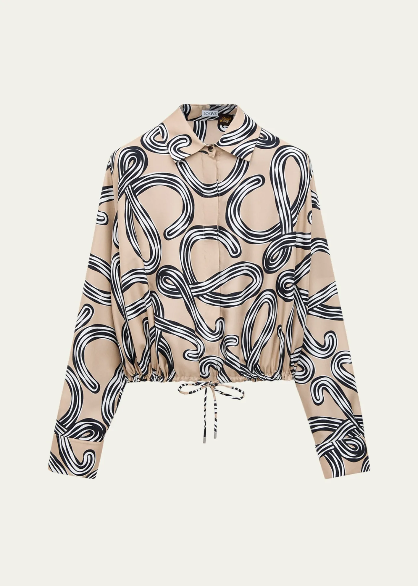 Loewex Paula's Ibiza Abstract-Print Silk Drawstring Balloon Shirt