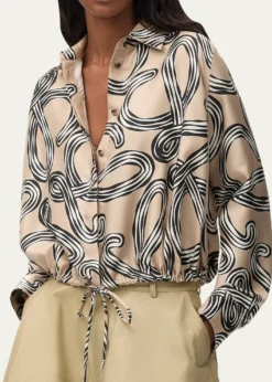 Loewex Paula's Ibiza Abstract-Print Silk Drawstring Balloon Shirt