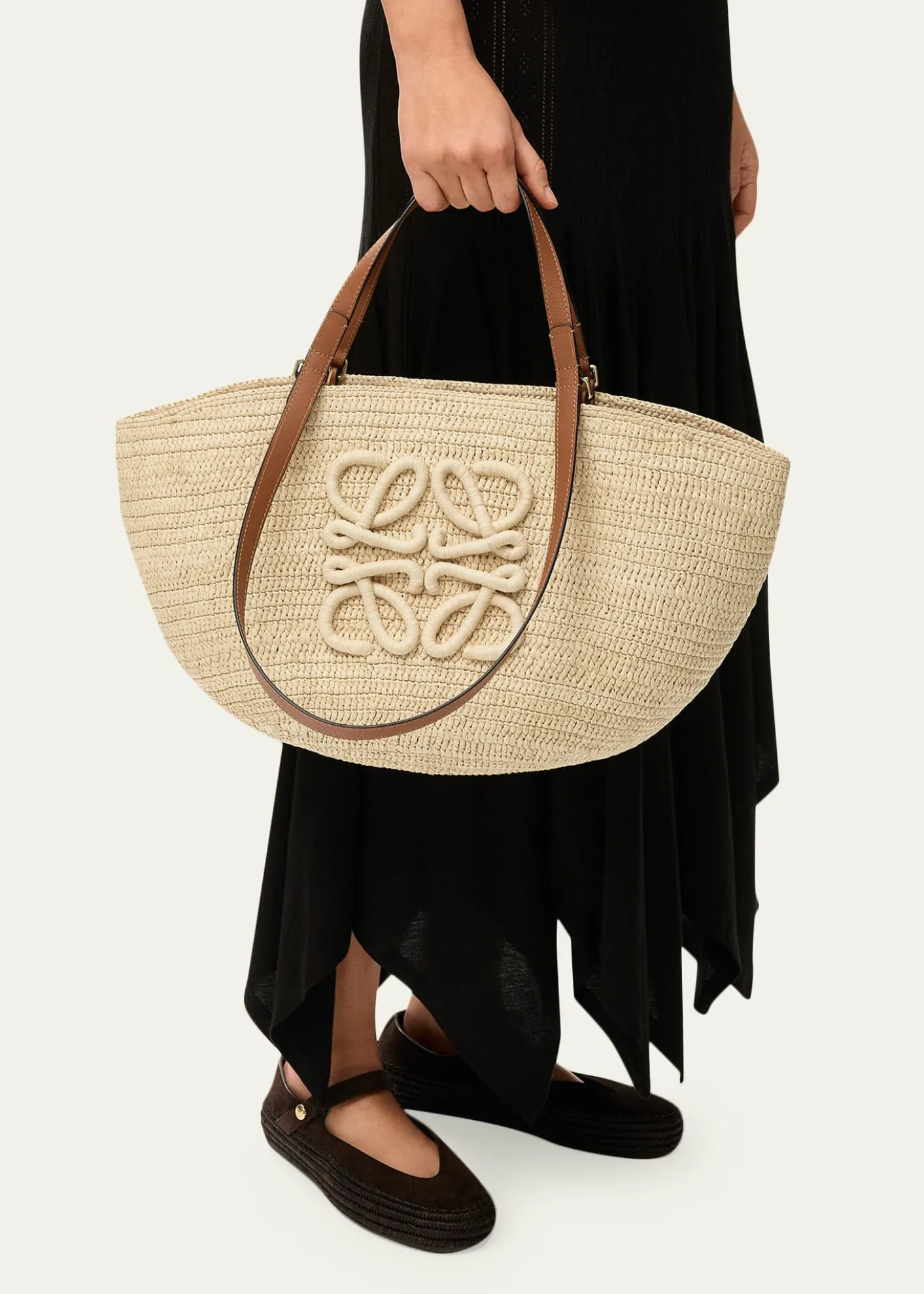 Loewex Paula's Ibiza Extra Large Eclipse Basket Bag in Raffia and Calfskin
