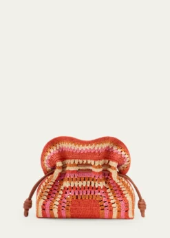 Loewex Paula's Ibiza Flamenco Striped Crochet Raffia Clutch Bag