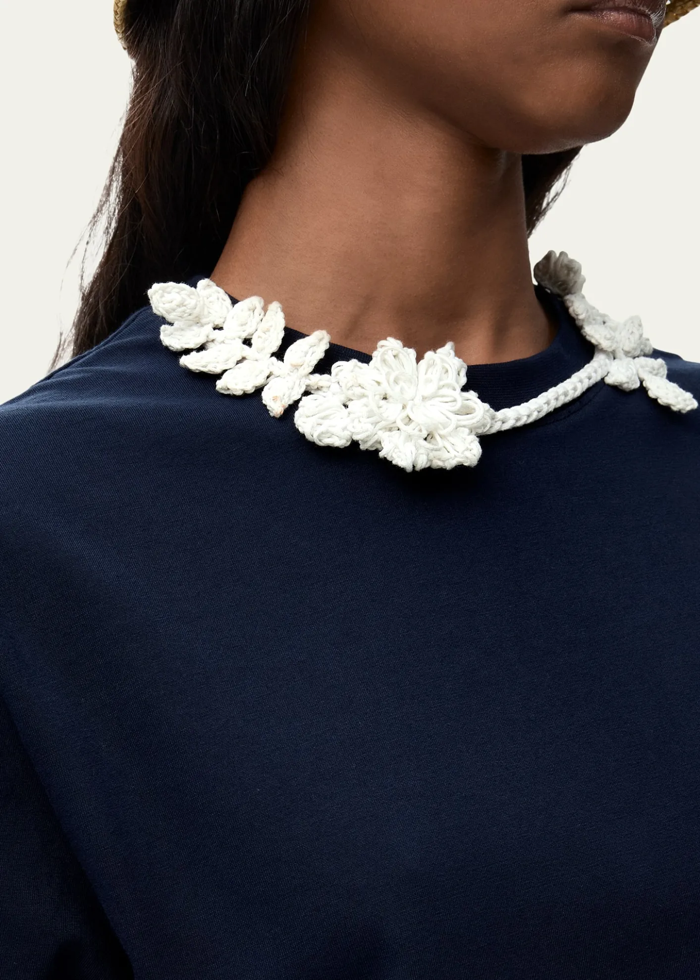 Loewex Paula's Ibiza Floral Crochet-Collar Short-Sleeve T-Shirt