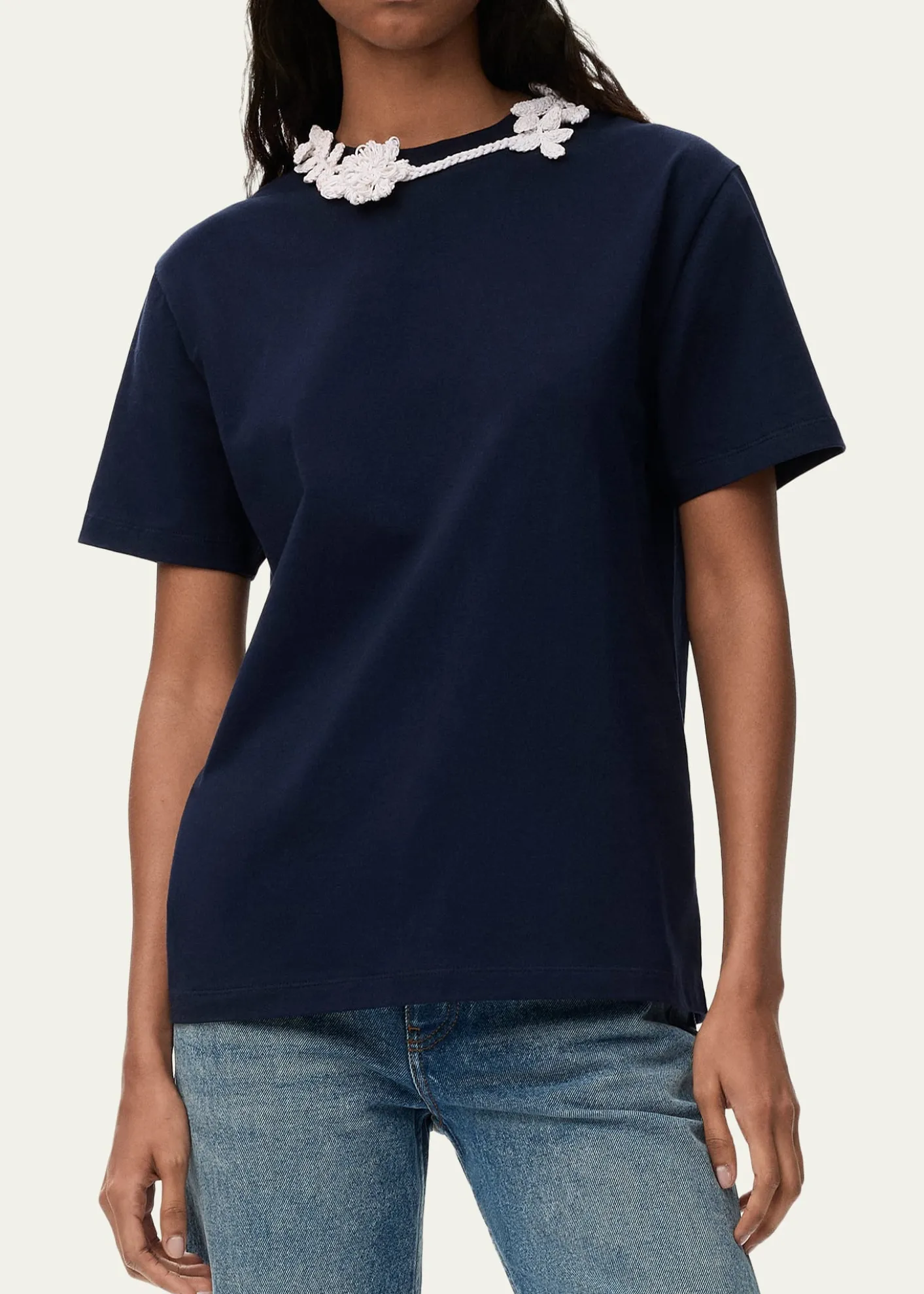 Loewex Paula's Ibiza Floral Crochet-Collar Short-Sleeve T-Shirt