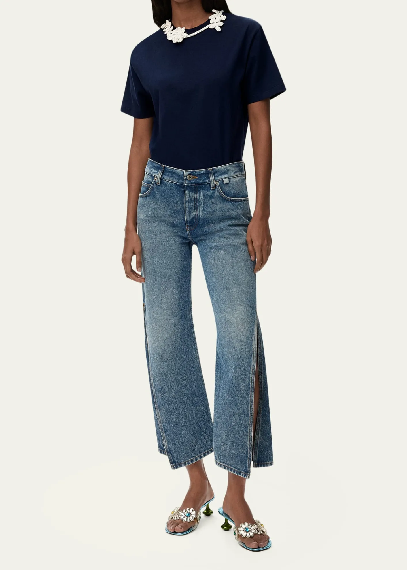 Loewex Paula's Ibiza Floral Crochet-Collar Short-Sleeve T-Shirt