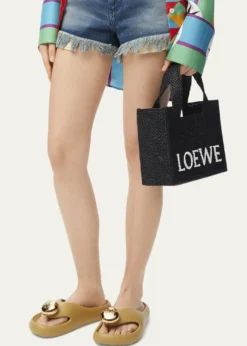 Loewex Paula's Ibiza Font Logo Small Tote Bag in Raffia
