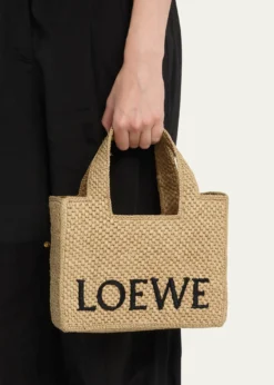 Loewex Paula's Ibiza Font Logo Small Tote Bag in Raffia