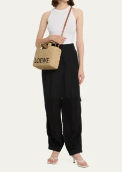 Loewex Paula's Ibiza Font Logo Small Tote Bag in Raffia