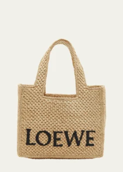 Loewex Paula's Ibiza Font Logo Small Tote Bag in Raffia