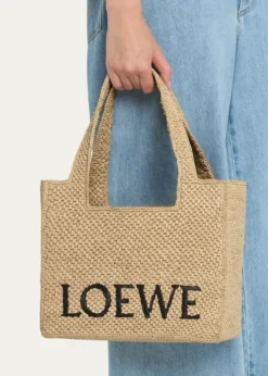 Loewex Paula's Ibiza Font Logo Medium Tote Bag in Raffia