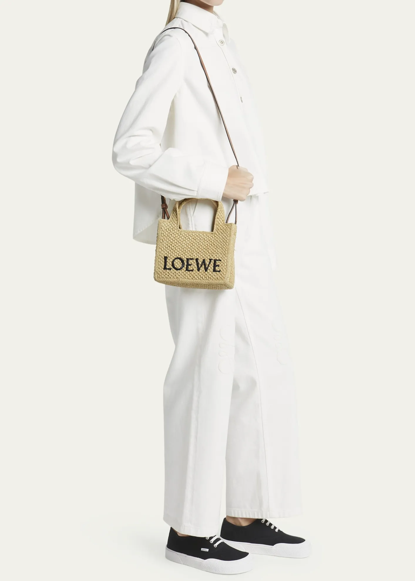 Loewex Paula's Ibiza Font Logo Mini Tote Bag in Raffia