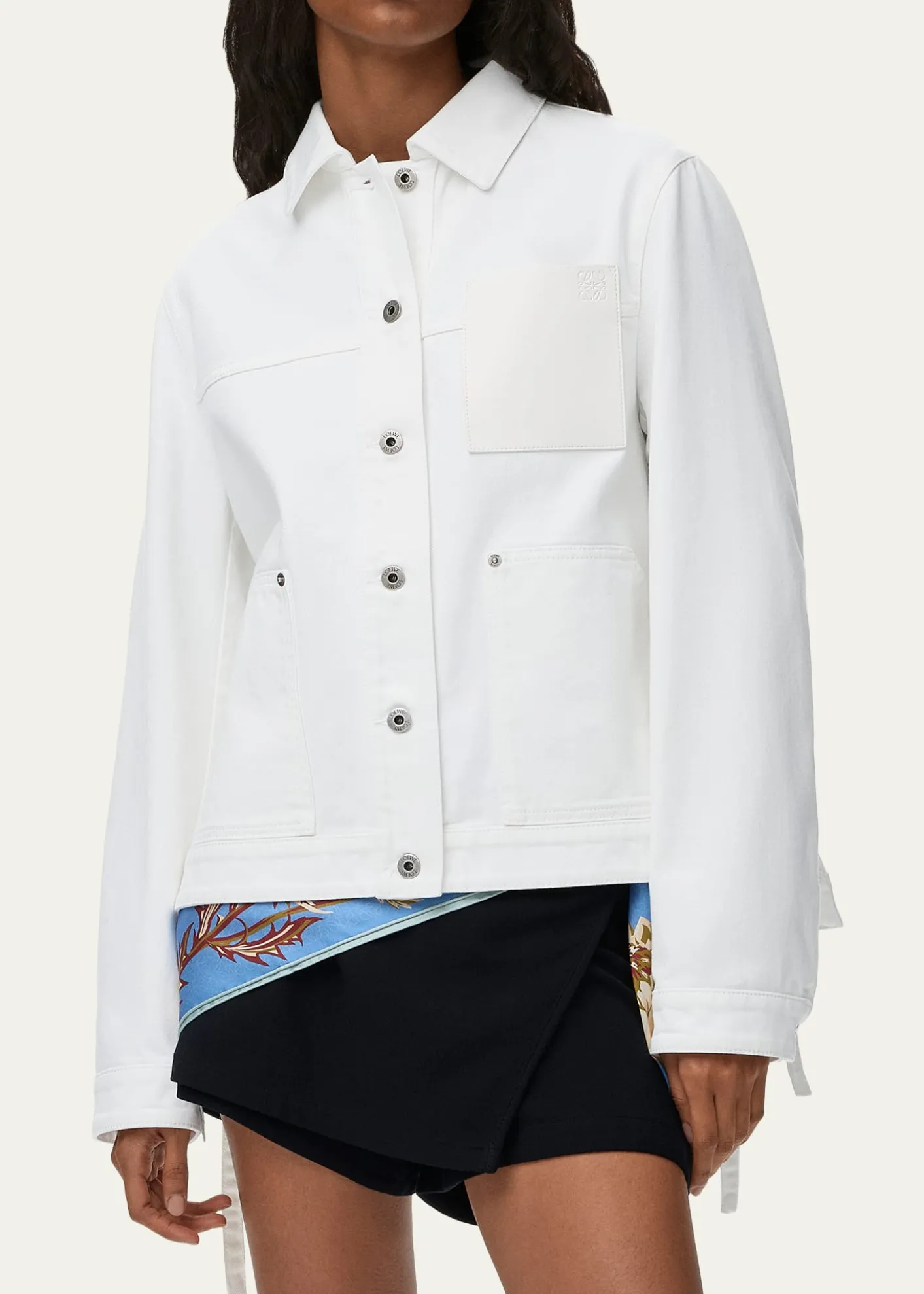 Loewex Paula's Ibiza Leather-Pocket Denim Workwear Jacket