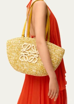 Loewex Paula's Ibiza Medium Eclipse Basket Bag in Melange Raffia and Calfskin