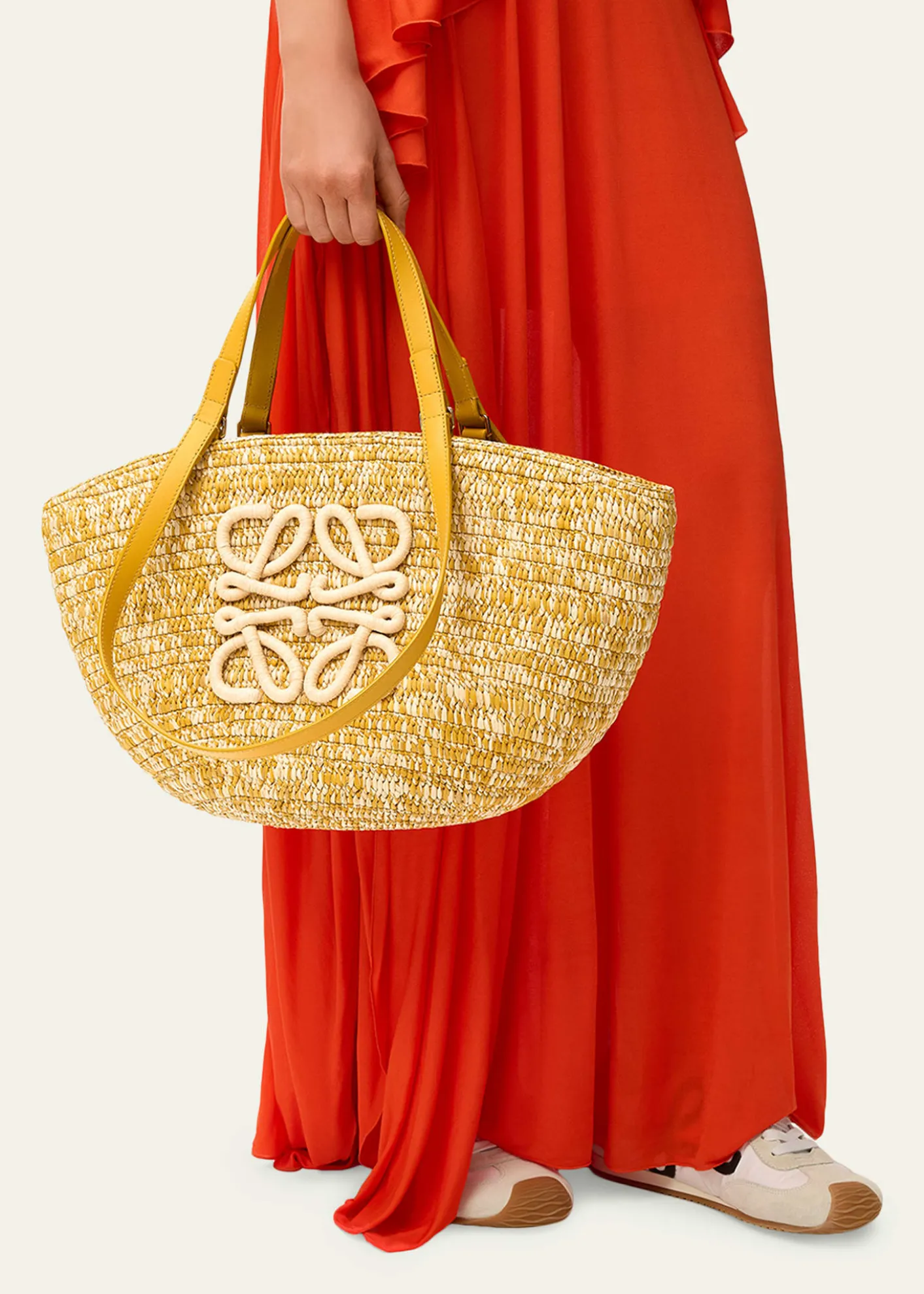 Loewex Paula's Ibiza Medium Eclipse Basket Bag in Melange Raffia and Calfskin