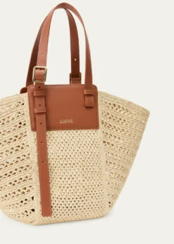 Loewex Paula's Ibiza Medium Hammock Cabas Bag in Raffia and Calfskin