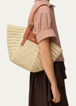 Loewex Paula's Ibiza Medium Hammock Cabas Bag in Raffia and Calfskin